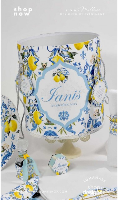 Trusou botez mediteranean inspiratie italia Capri Sorrento cu lamai si faianta alb cu albastru Italian Boy 3